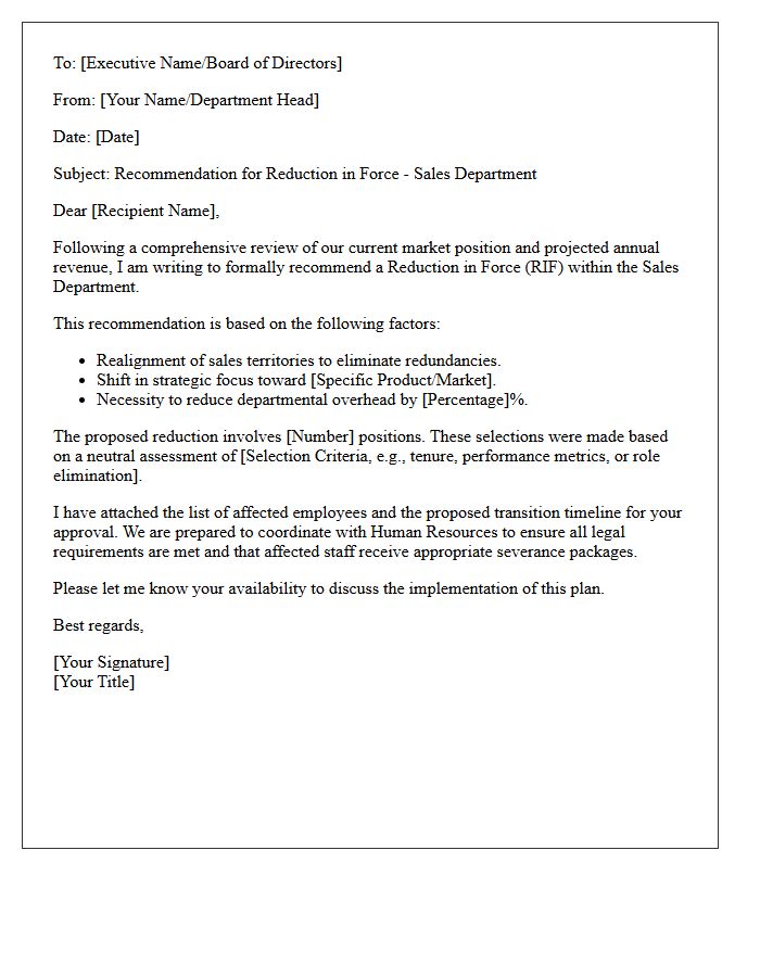 Sales Department Reduction In Force Recommendation Letter
