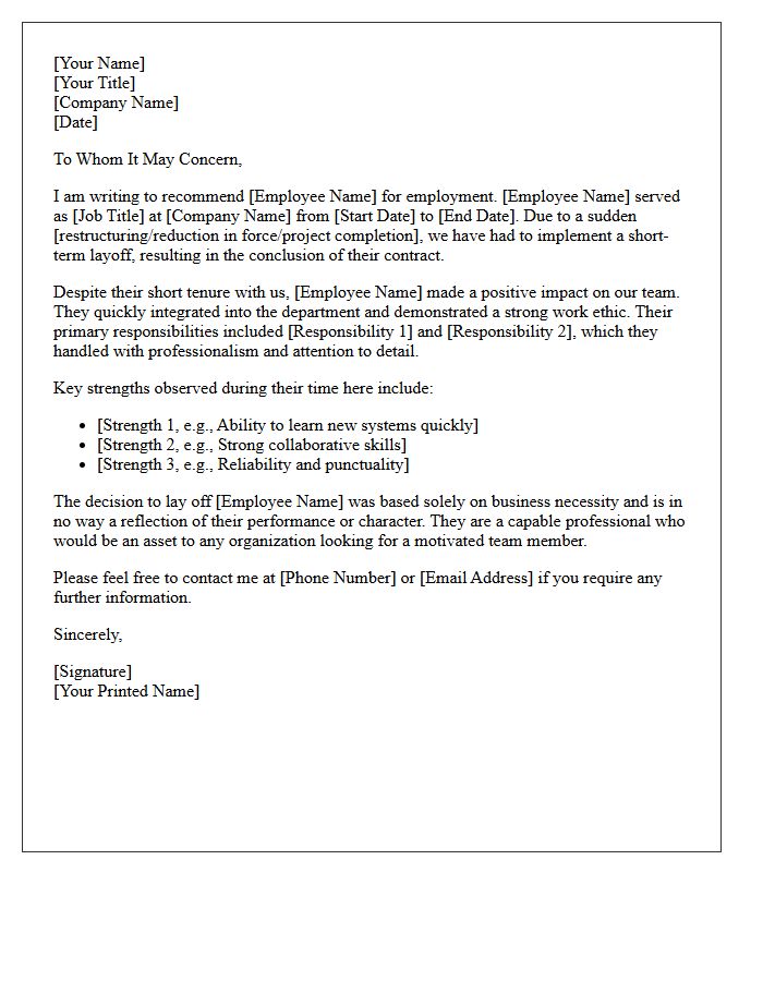 Short Term Employee Layoff Transition Recommendation Letter