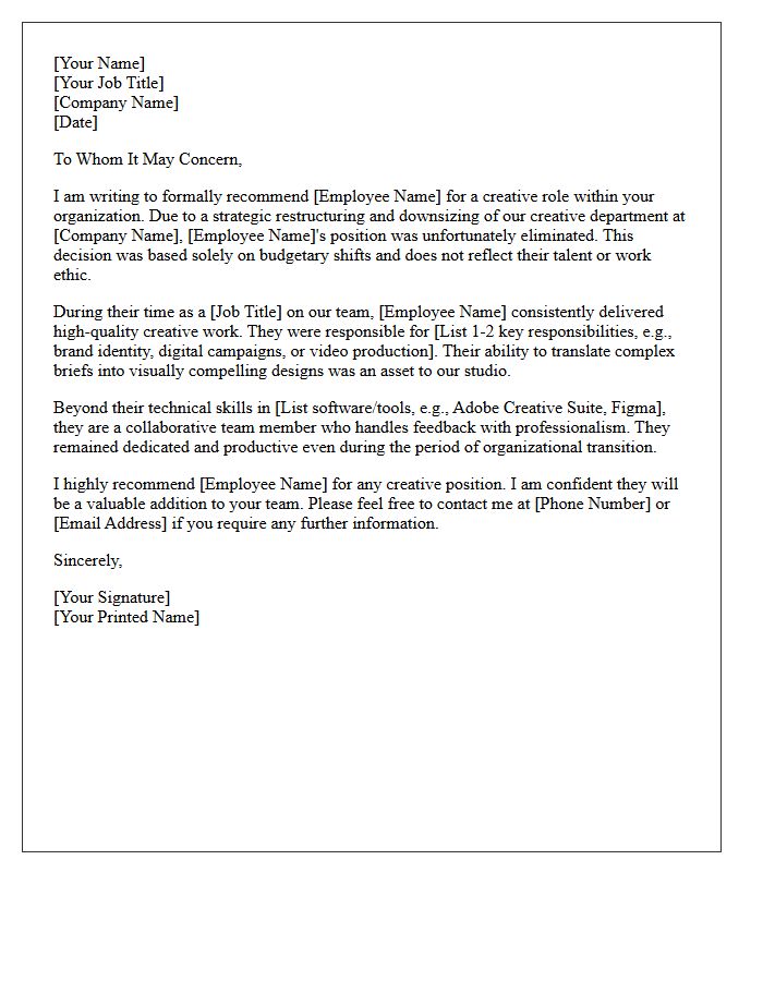 Creative Team Downsizing Recommendation Letter