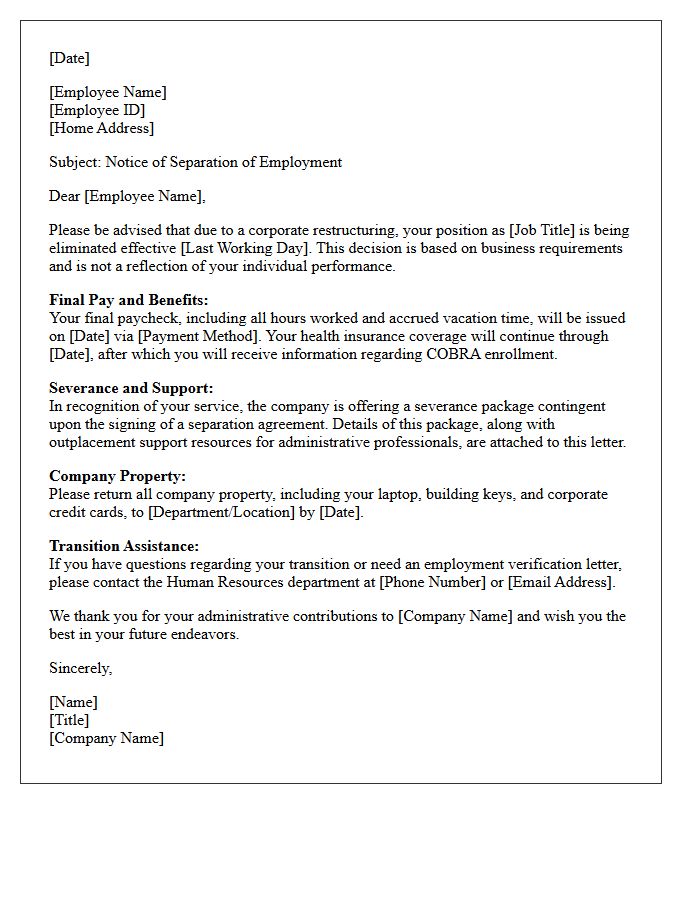 Administrative Support Corporate Layoff Transition Letter