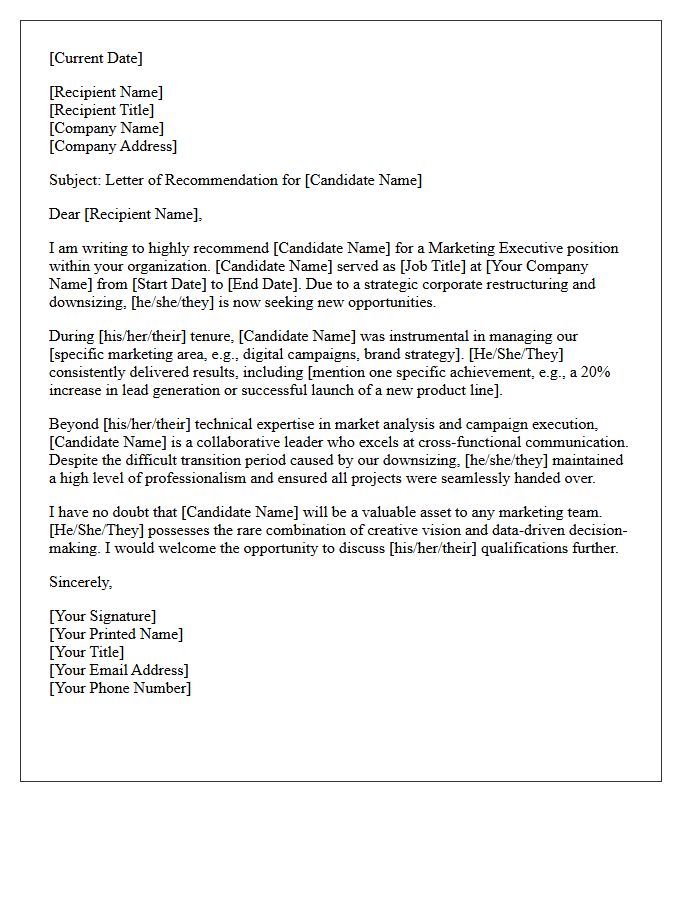 Marketing Executive Downsizing Transition Recommendation Letter