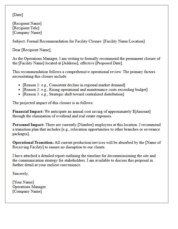 Operations Manager Facility Closure Recommendation Letter