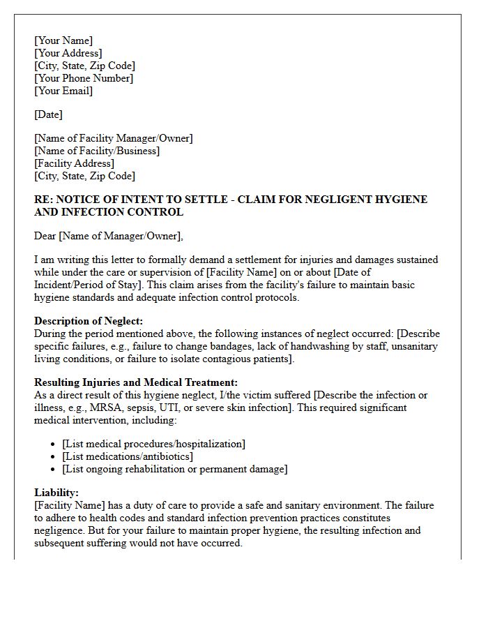 Poor Hygiene And Infection Neglect Settlement Demand Letter