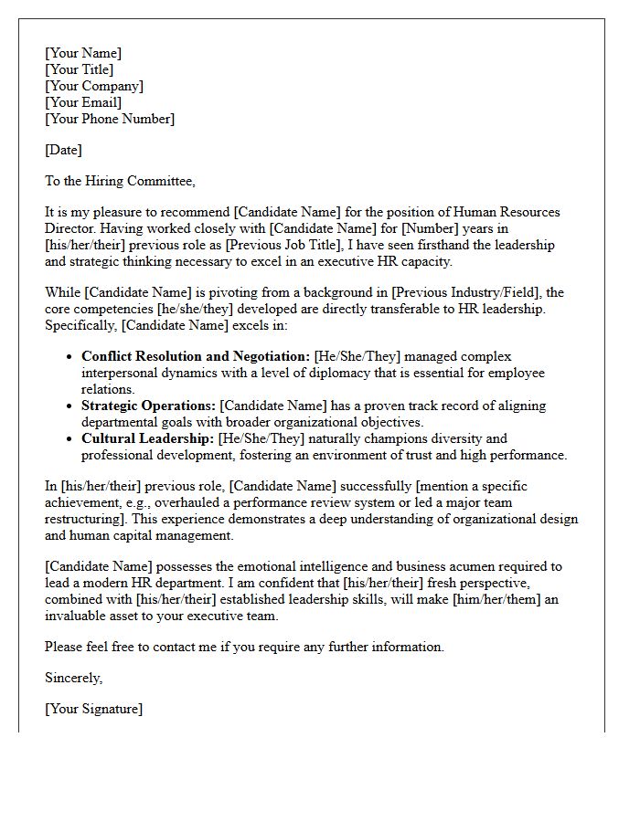 Career Pivot Recommendation Letter for Human Resources Director