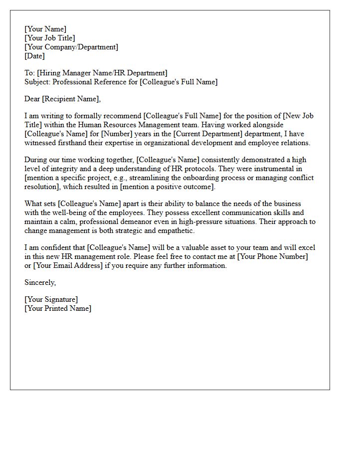 Colleague Reference Letter for Human Resources Management Change