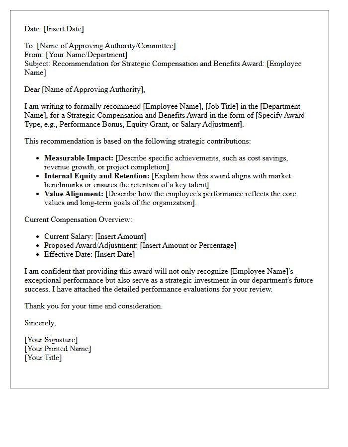 Strategic Compensation and Benefits Award Recommendation Letter