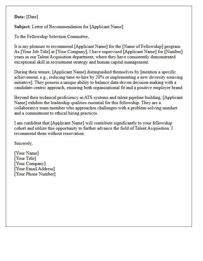 Professional Fellowship Recommendation Letter For Talent Acquisition