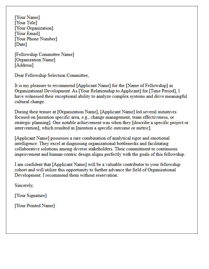 Letter Of Recommendation For Organizational Development Fellowship