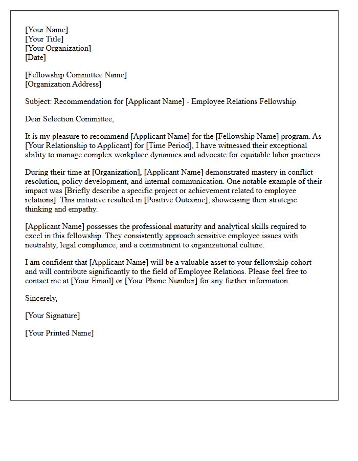 Employee Relations Professional Fellowship Recommendation Letter