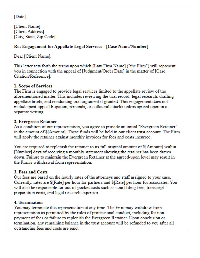 Appellate Practice Evergreen Retainer Engagement Letter