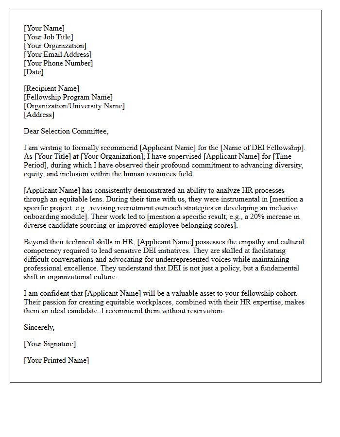 Diversity Equity And Inclusion HR Fellowship Recommendation Letter