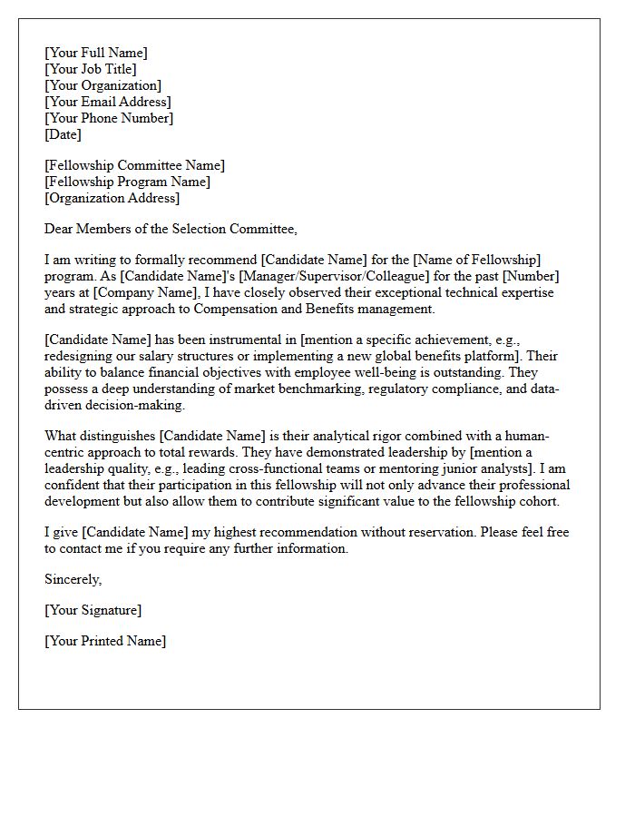 Professional Fellowship Recommendation Letter For Compensation And Benefits