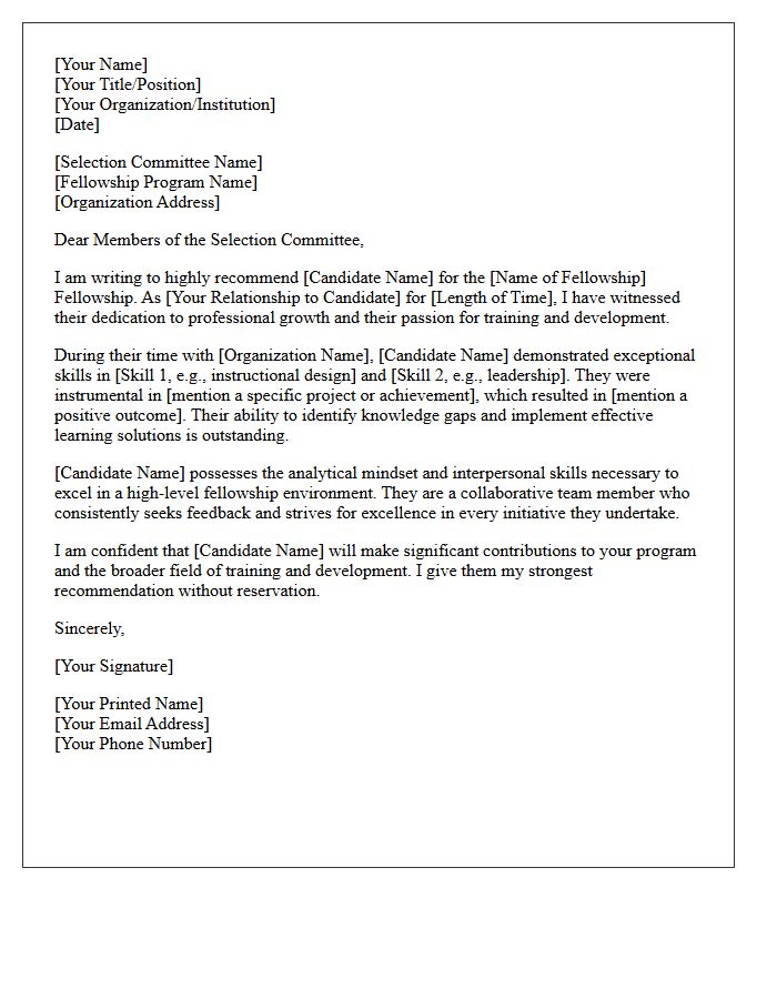 Letter Of Recommendation For Training And Development Fellowship
