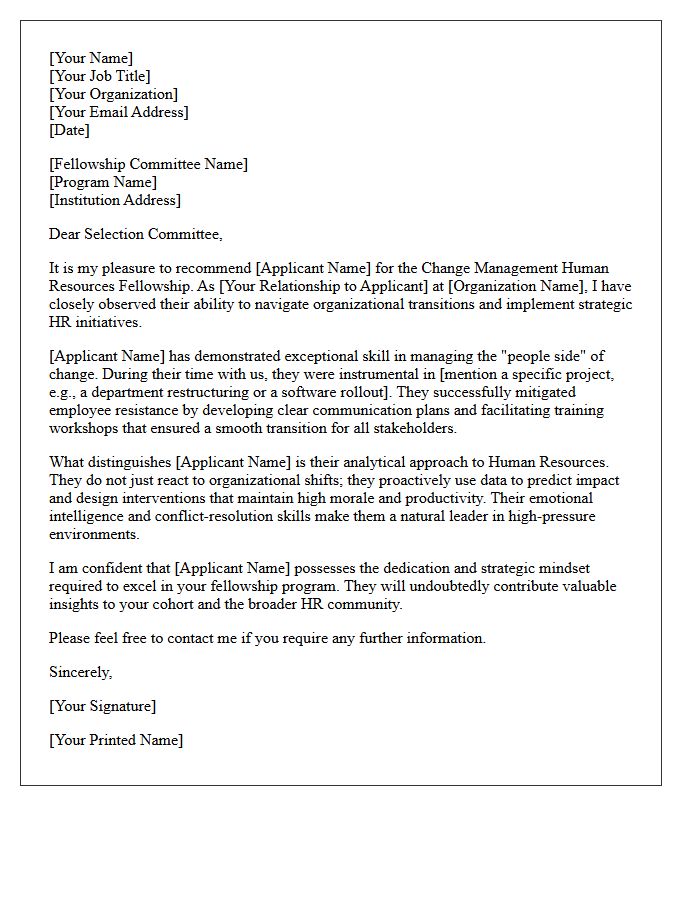 Change Management Human Resources Fellowship Recommendation Letter