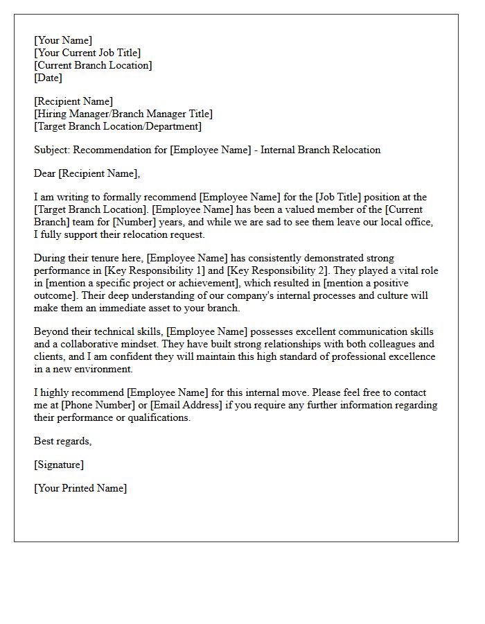 Internal Branch Relocating Employee Recommendation Letter