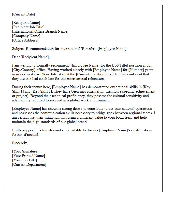 International Transfer Relocating Employee Recommendation Letter