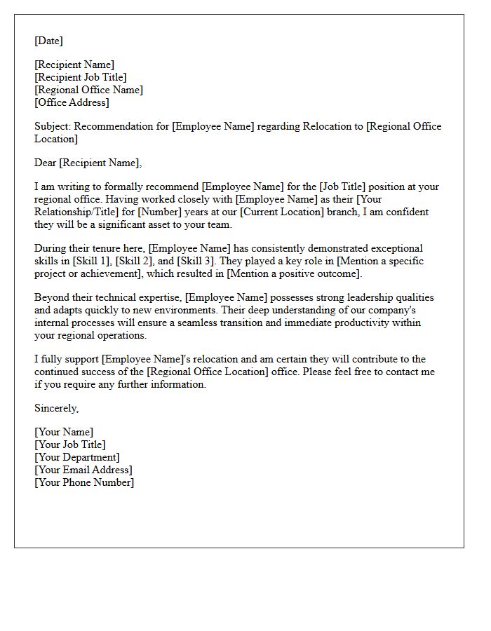 Regional Office Relocating Employee Recommendation Letter