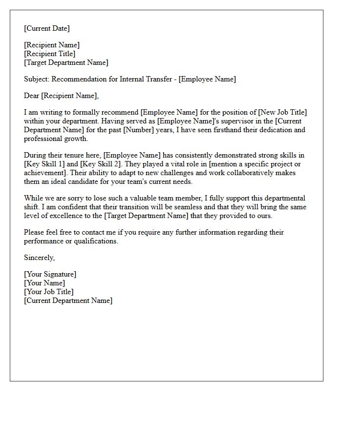 Departmental Shift Relocating Employee Recommendation Letter