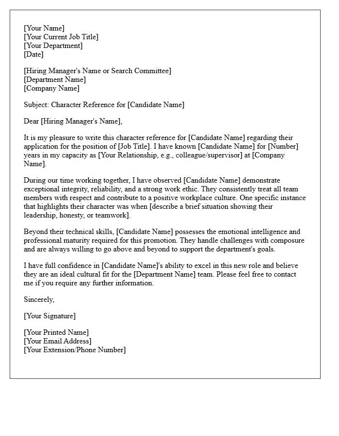 Internal Promotion Personal Character Reference Letter