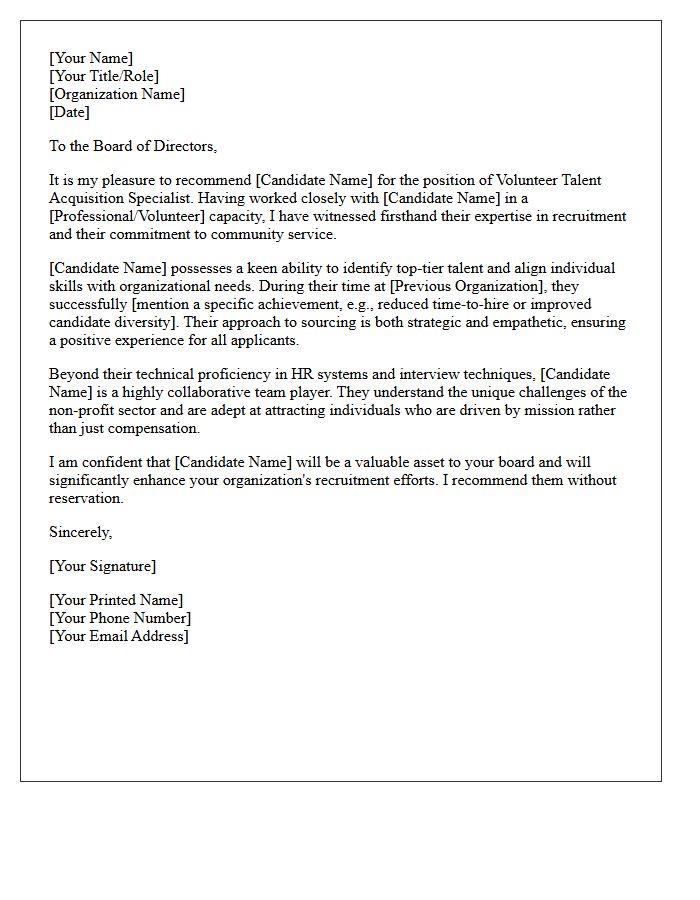 Talent Acquisition Specialist Volunteer Board Recommendation Letter