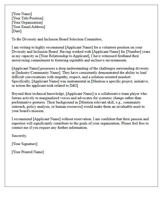 Recommendation Letter for Diversity and Inclusion Board Volunteer