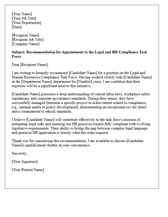 Legal And Human Resources Compliance Task Force Recommendation Letter