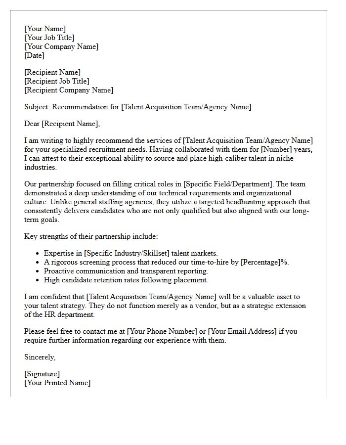 Specialized Talent Acquisition Partnership Team Recommendation Letter