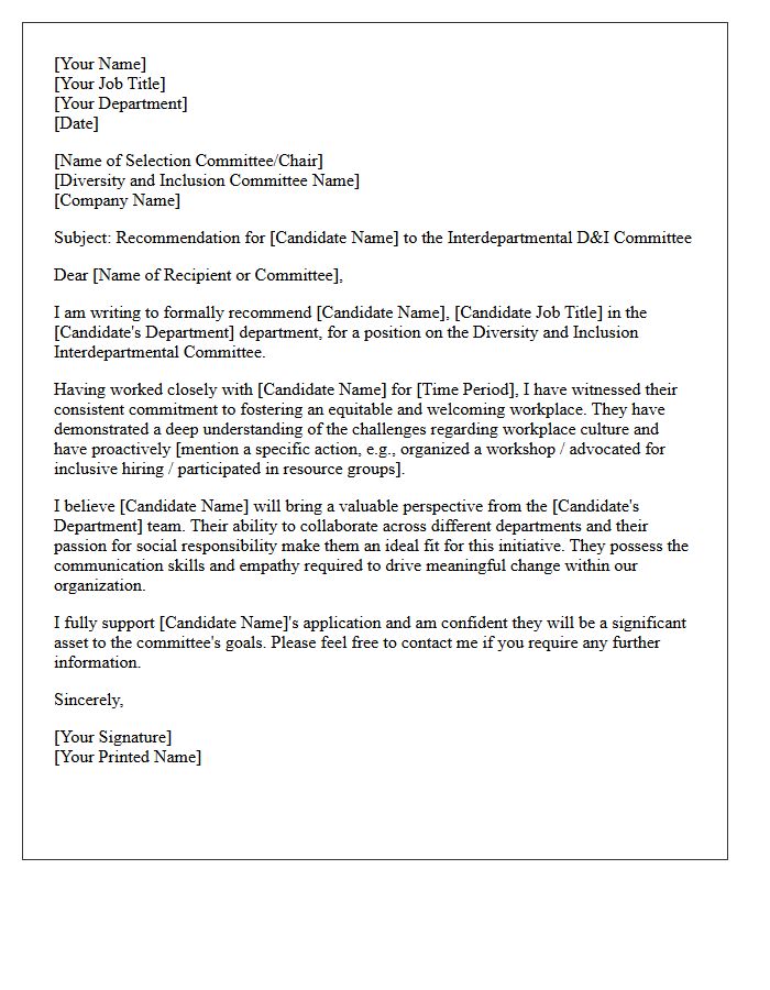 Diversity And Inclusion Interdepartmental Committee Recommendation Letter
