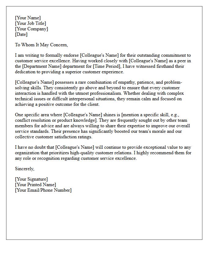 Peer Endorsement Customer Service Excellence Recommendation Letter