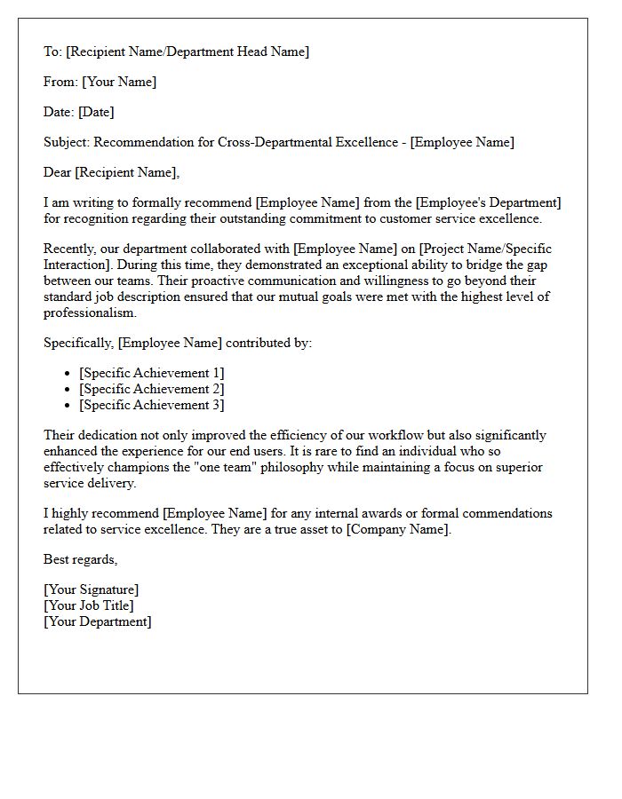 Cross Departmental Customer Service Excellence Recommendation Letter