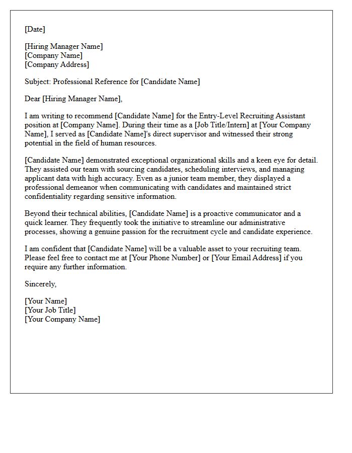 Entry-Level Recruiting Assistant Reference Letter