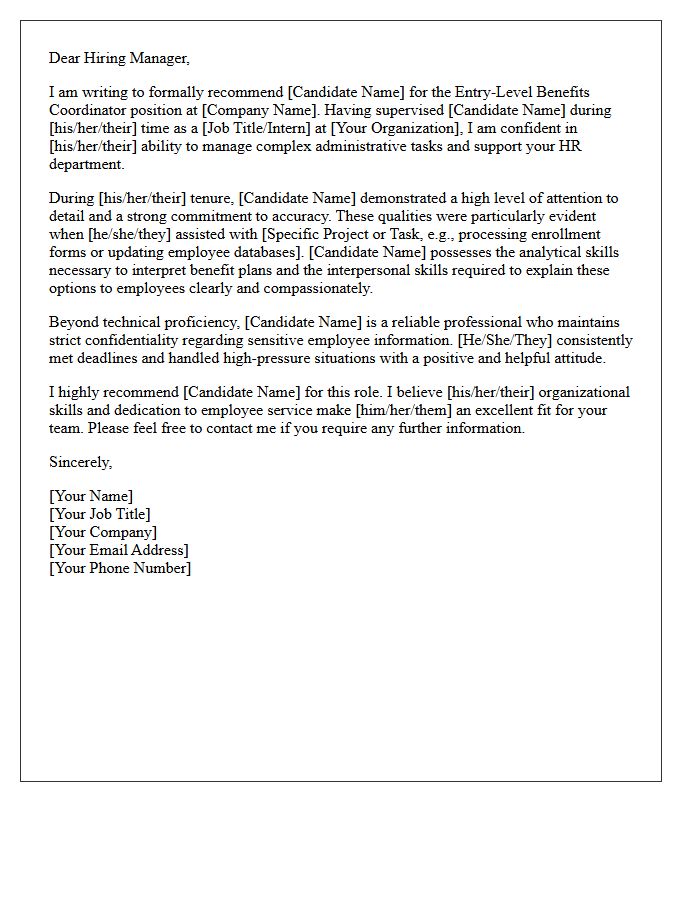 Entry-Level Benefits Coordinator Candidate Recommendation Letter