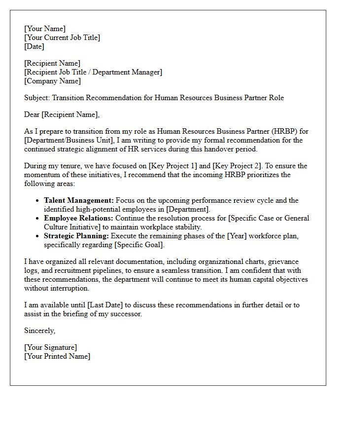 Human Resources Business Partner Transition Recommendation Letter
