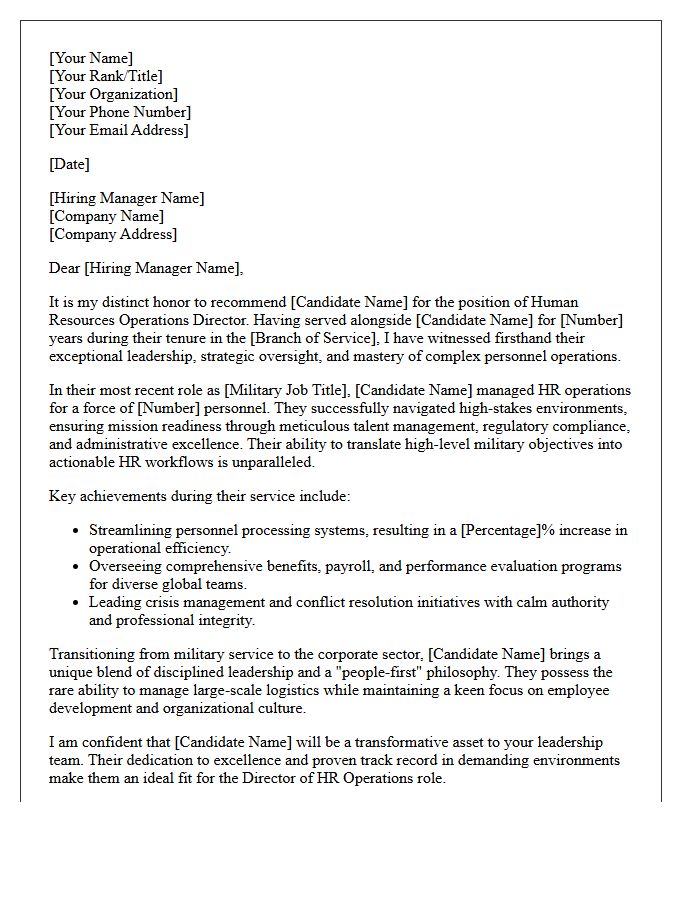 Human Resources Operations Director Military Transition Recommendation Letter