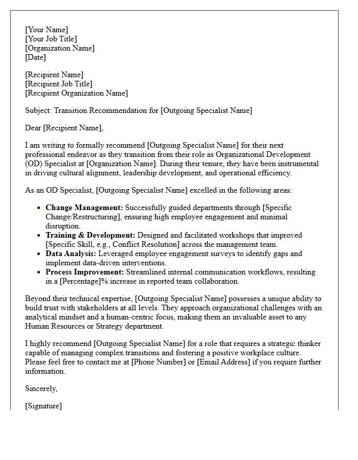 Organizational Development Specialist Transition Recommendation Letter