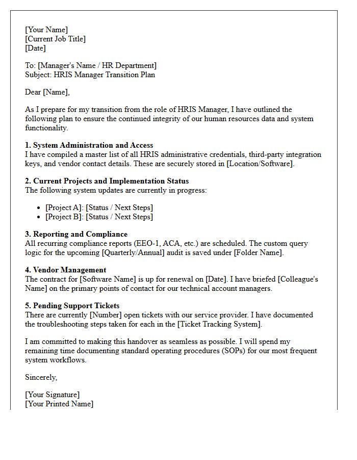 Human Resources Information Systems Manager Transition Letter