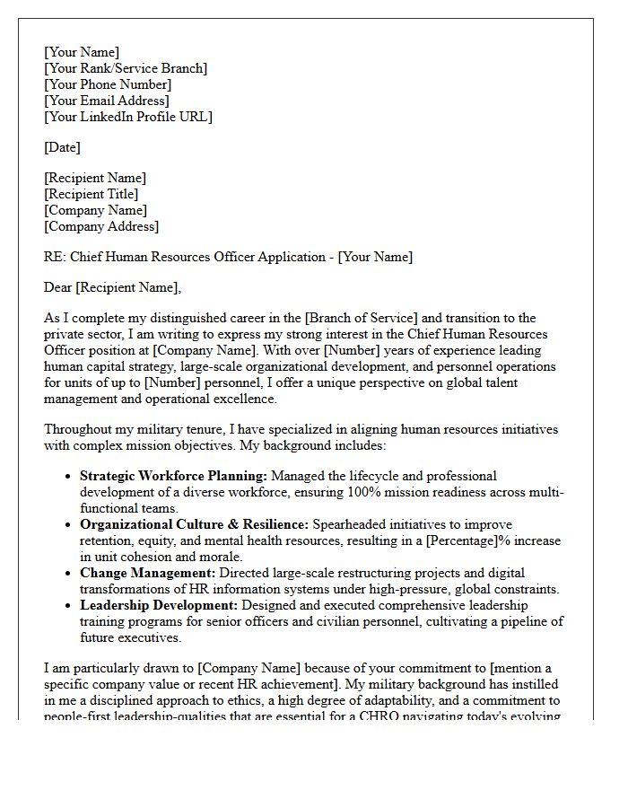 Chief Human Resources Officer Military to Civilian Transition Letter