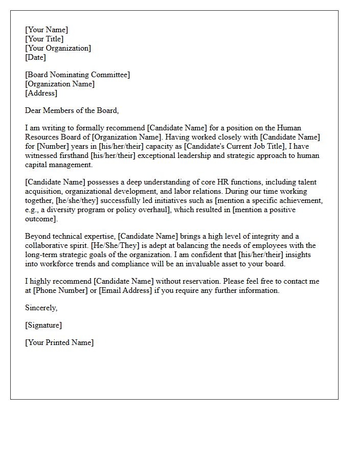 Letter of Recommendation for Human Resources Board Candidate