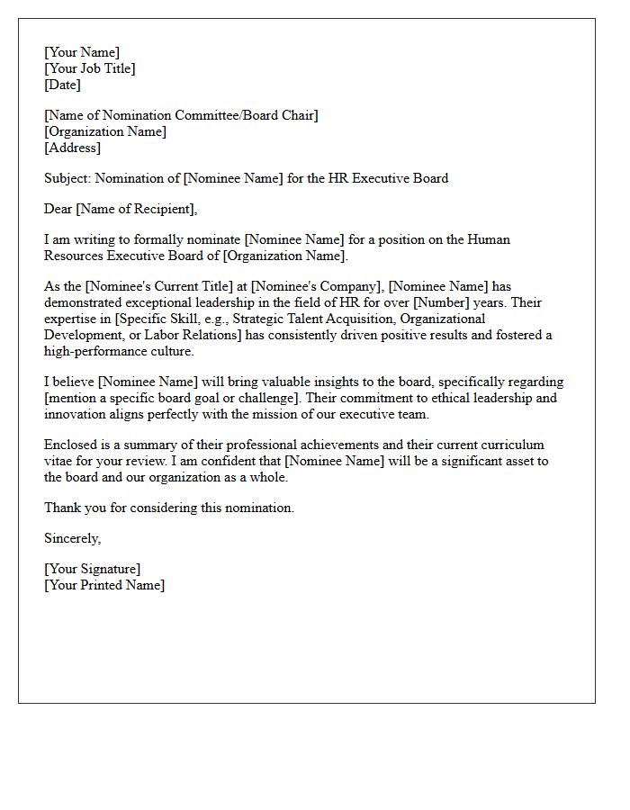Nomination Letter for Human Resources Executive Board Member