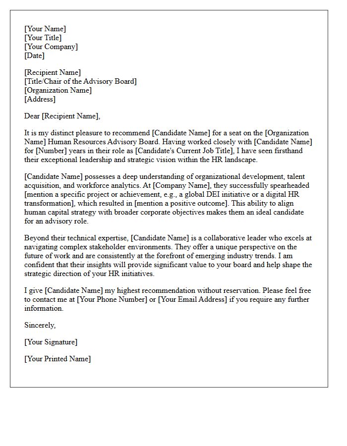 Executive Recommendation Letter for Human Resources Advisory Board