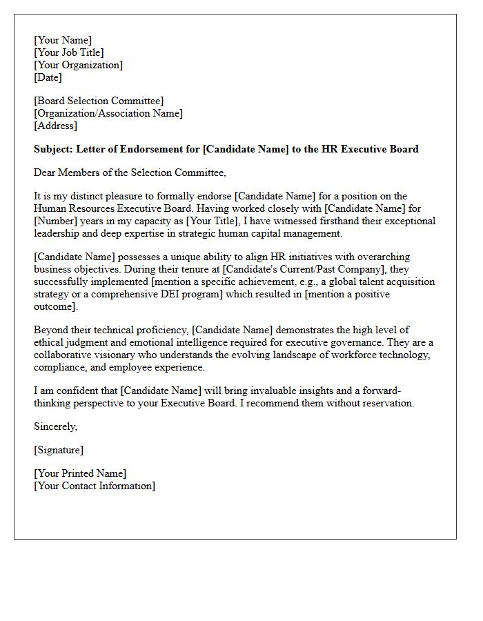 Letter of Endorsement for Human Resources Executive Board