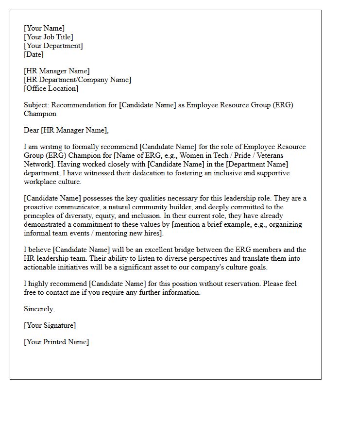 Employee Resource Group Champion Recommendation Letter for HR Professional
