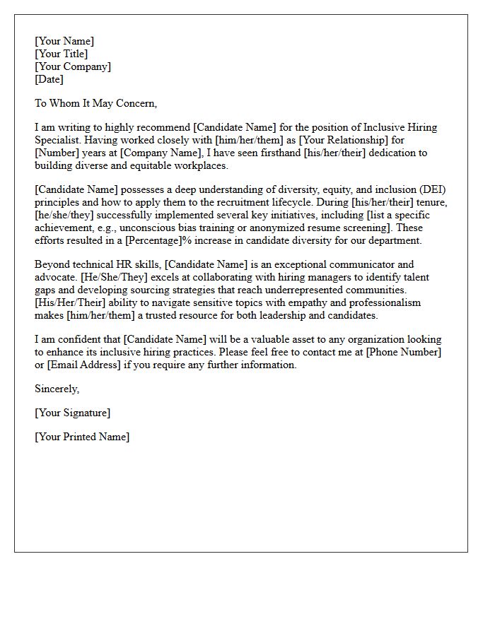 Recommendation Letter for Inclusive Hiring Specialist in Human Resources