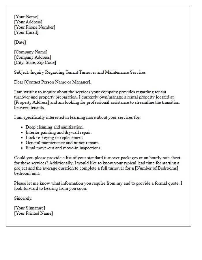 Tenant Turnover Assistance Inquiry Letter