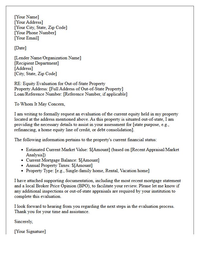 Out-of-State Property Equity Evaluation Letter