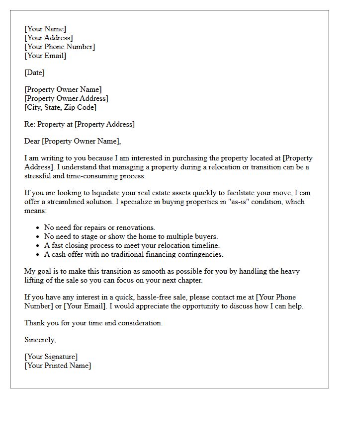 Relocation and Liquidation Real Estate Letter