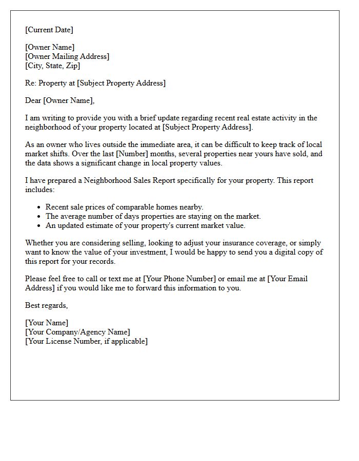 Absentee Owner Neighborhood Sales Report Letter