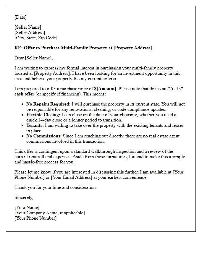 As-Is Multi-Family Property Purchase Letter