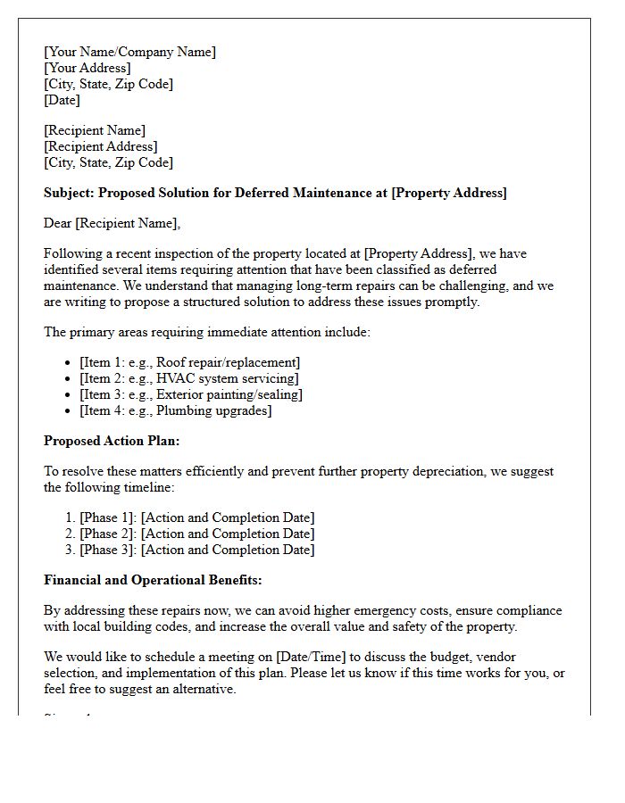 Deferred Maintenance Solution Letter