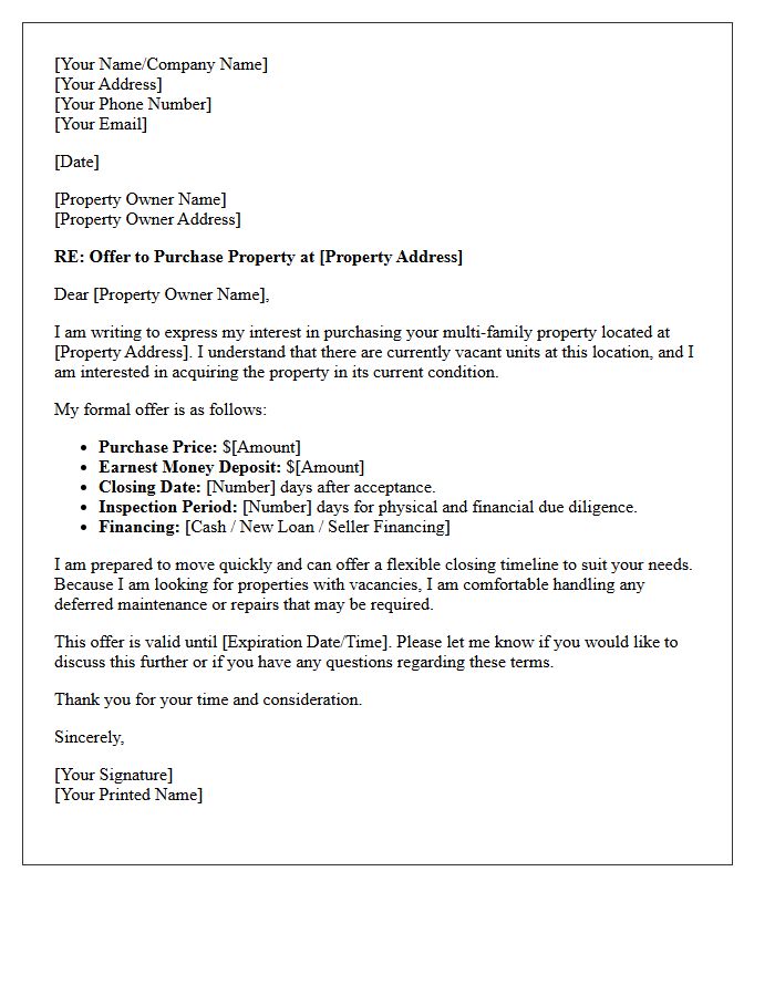 Vacant Multi-Family Unit Offer Letter